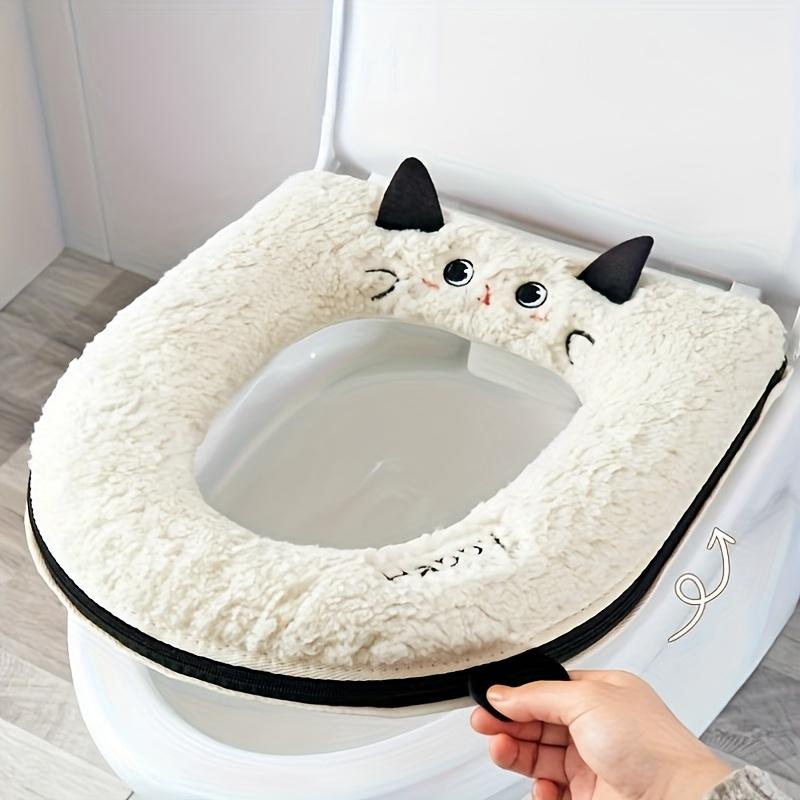 Nouveau Coussin de Siège de Toilette Chat de Dessin Animé Doux Imperméable Fermeture Éclair Couvercle de Toilette Amovible Chaud Épaissi Coussinet de Siège de Toilette Universel