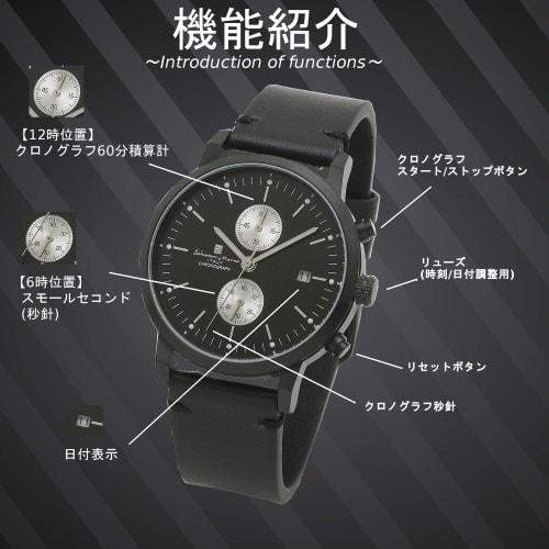 Salvatore Marra Unisex Watch, Simple, Slim Analog Quartz Movement, Chronograph, Leather Strap, Black, BKBK