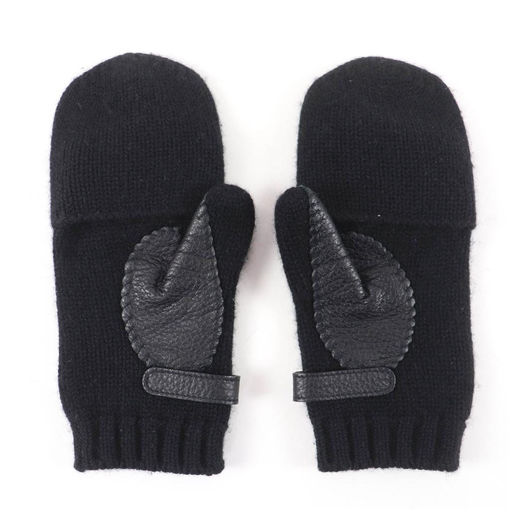 Pristine HERMES Baltimore Mittens Serie Metal Knit Gloves black cashmere S Used