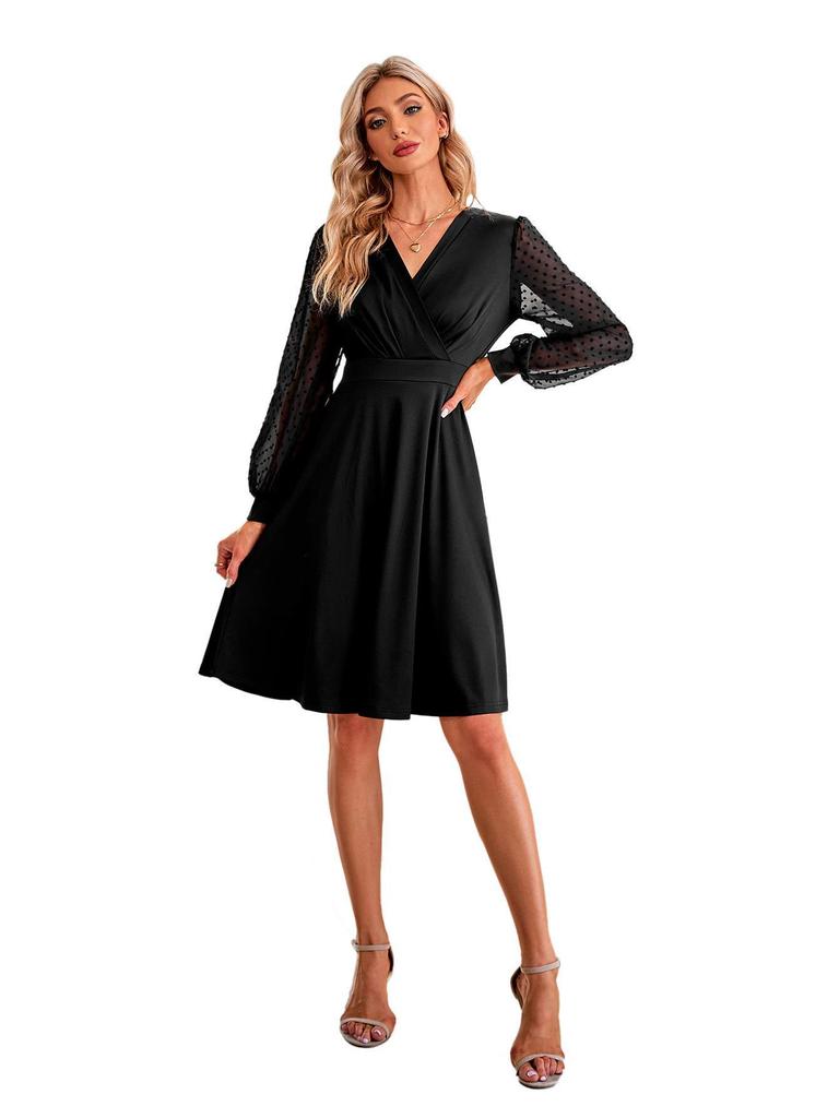 Women's 2024 Autumn/Winter New Casual V-Neck Solid Color Jacquard Dress