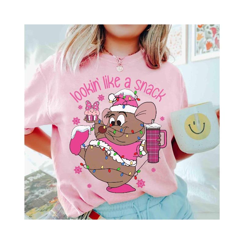 

Santa Gus Gus Mouse Pink Christmas Lights Hoodie Cinderella Beep Bidi Bobby Dib Tshirt Unisex Cotton Shirt S