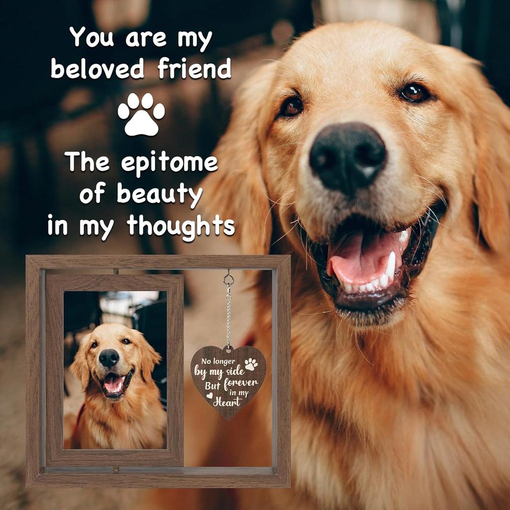 Pet Memorial Gifts for Loss of Dog, 4x6 Rotating Wooden Picture Frame, Loss of Dog Sympathy Gift- Pet Bereavement Remembrance Gifts
