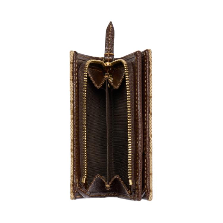 Gucci GG Marmont Generation Vintage Double G Logo GG Canvas Wallet Small Women Wallet Beige Dark-Brown 773427-FAF05-9651