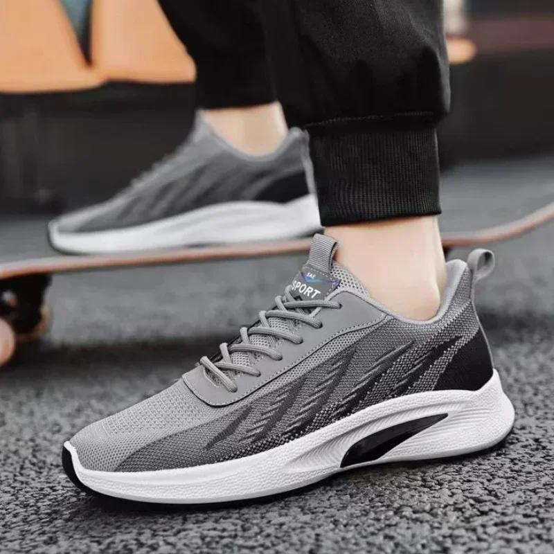Fashion Men's Casual Running Shoes Breathable Sneakers Male Knit Non Slip Tennis Shoes Lace-up Men Shoes Comfortable Walking Shoe Tenis