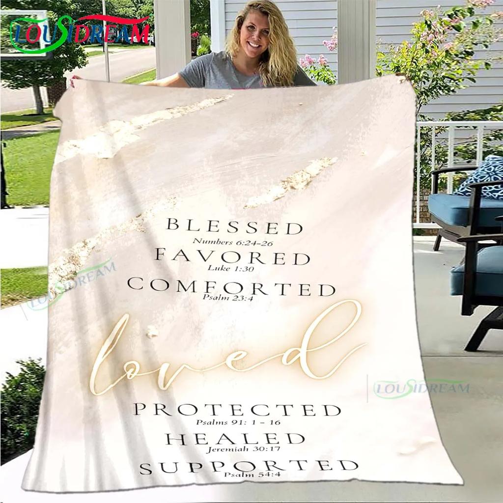 Fashion Bible Verses Jesus Pattern Blanket Flannel Thin Blanket Portable Home Travel Office Lunch Break Blanket Birthday Gift