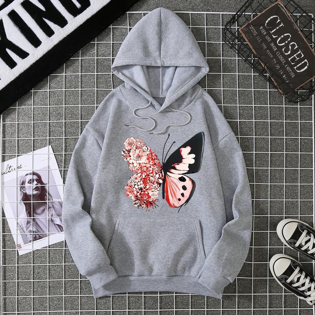New European and American Trendy Peripheral Butterfly Printing Hooded Fleece Sweater Men's and Women's Sports