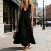 Women's V Neck Long Dress Summer Sleeveless A-line Swing Dress Casual Button Down Flowy Beach Sundress with Pockets