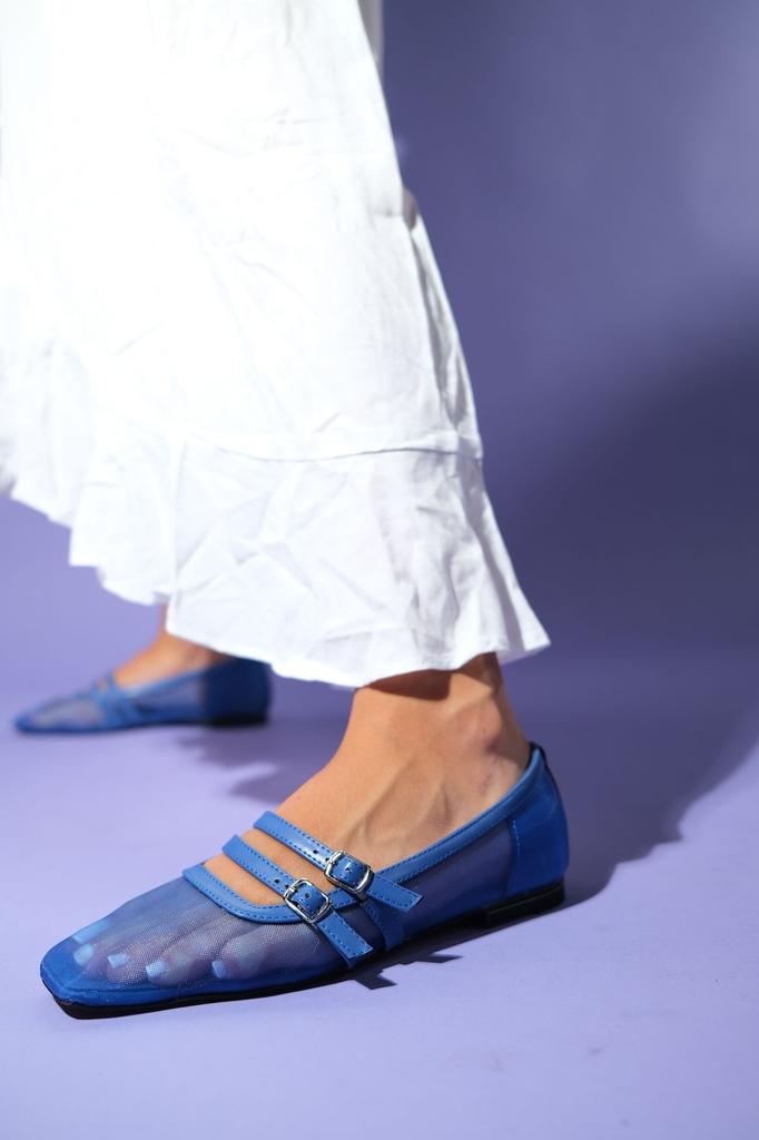 Women's Fashion Faux Leather Flat Heeled Ballerina Moana Black Mesh Ballerina Shoes