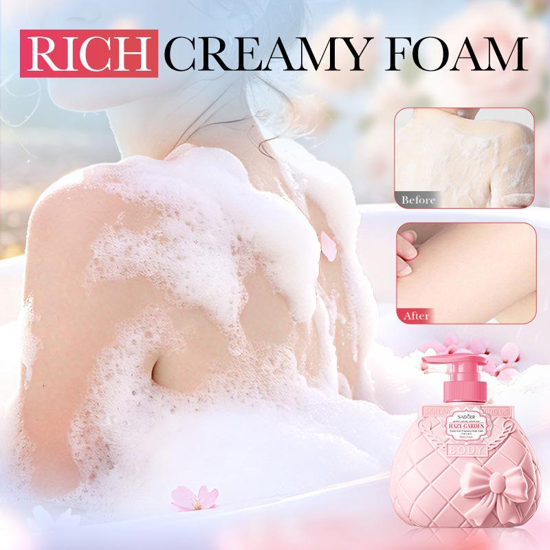 SADOER Ebony Rose Fragrance Body Wash 600ml, Cute Pink Purse Bottle Moisturizing Shower Gel with Niacinamide & Citric Acid for Long-Lasting Scent