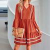 YYFS Women's Fashion Summer Spring Solid Color Print 3/4 Sleeves V-Neck Loose Waistline Casual Dresses