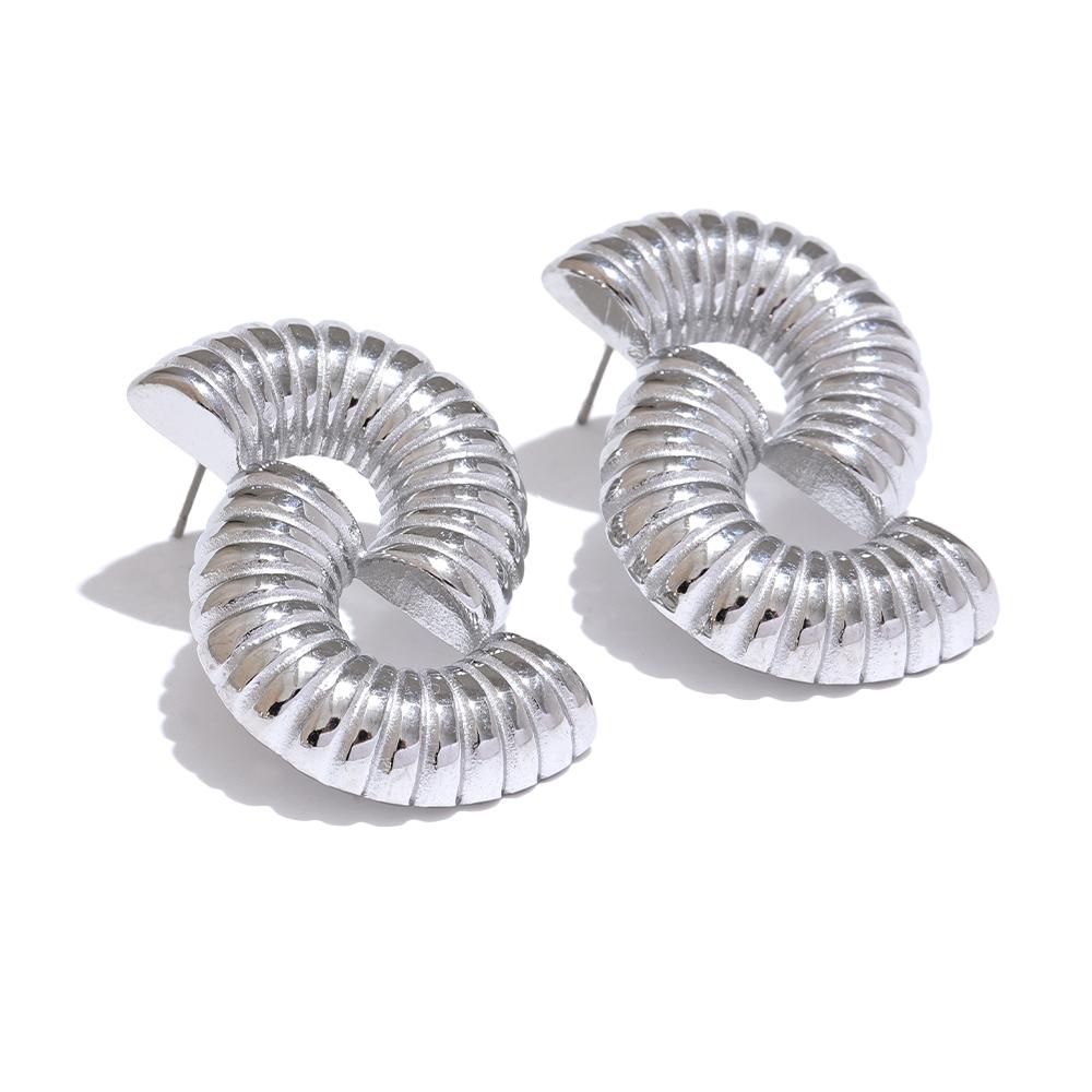 Yhpup Stylish Unique Sleek Stainless Steel Metal Geometry Hollow Stud Earrings for Women Texture Personalized Chic Jewelry