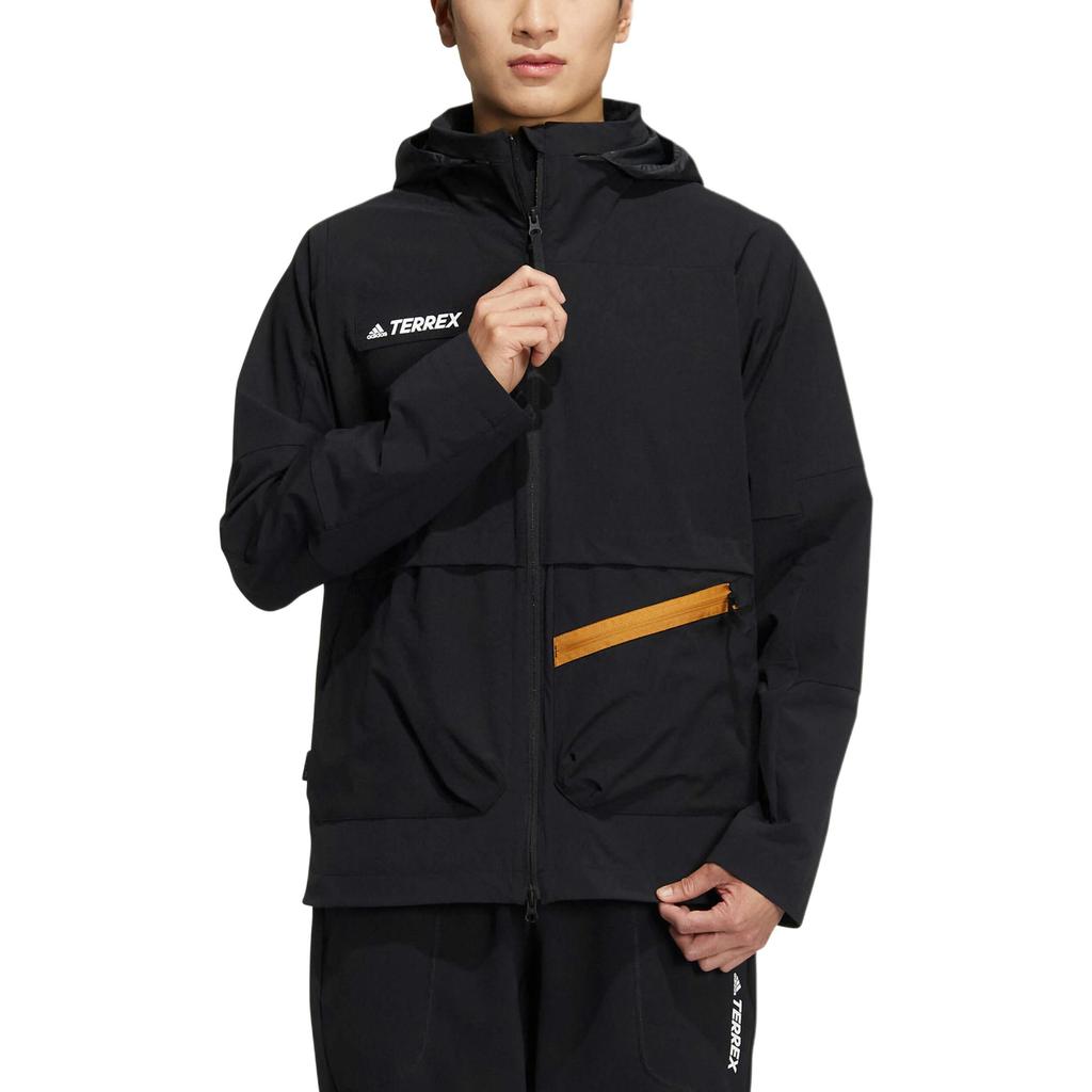 Adidas Solid Color Logo Zip Hooded Jacket Men Outerwear Black HE5204