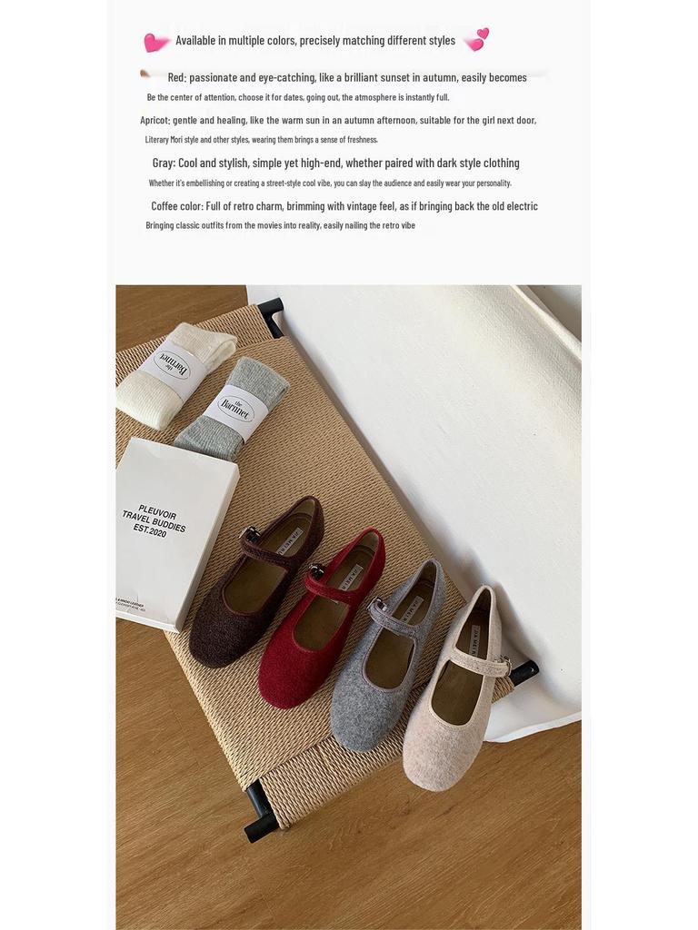 Jiayuanxi Women's Fleece-Lined Round Toe Mary Jane Flats for Autumn/Winter