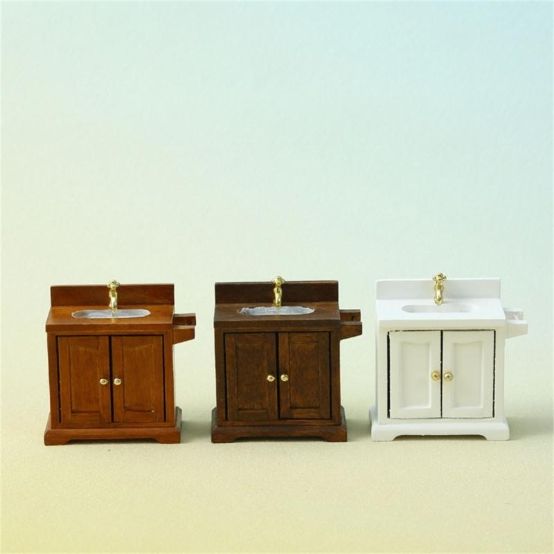 Kitchen Sink Cabinet Miniature Furniture Model Accessories Role Play Furnishings Set for Kitchen Doll House