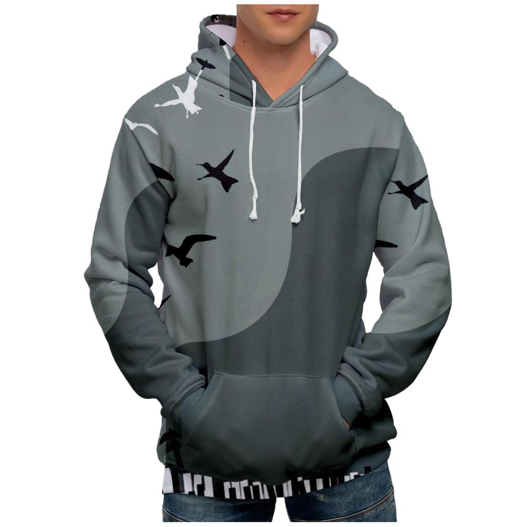 Volný pánský a dámský svetr s dlouhým rukávem a kapucí s módním potiskem