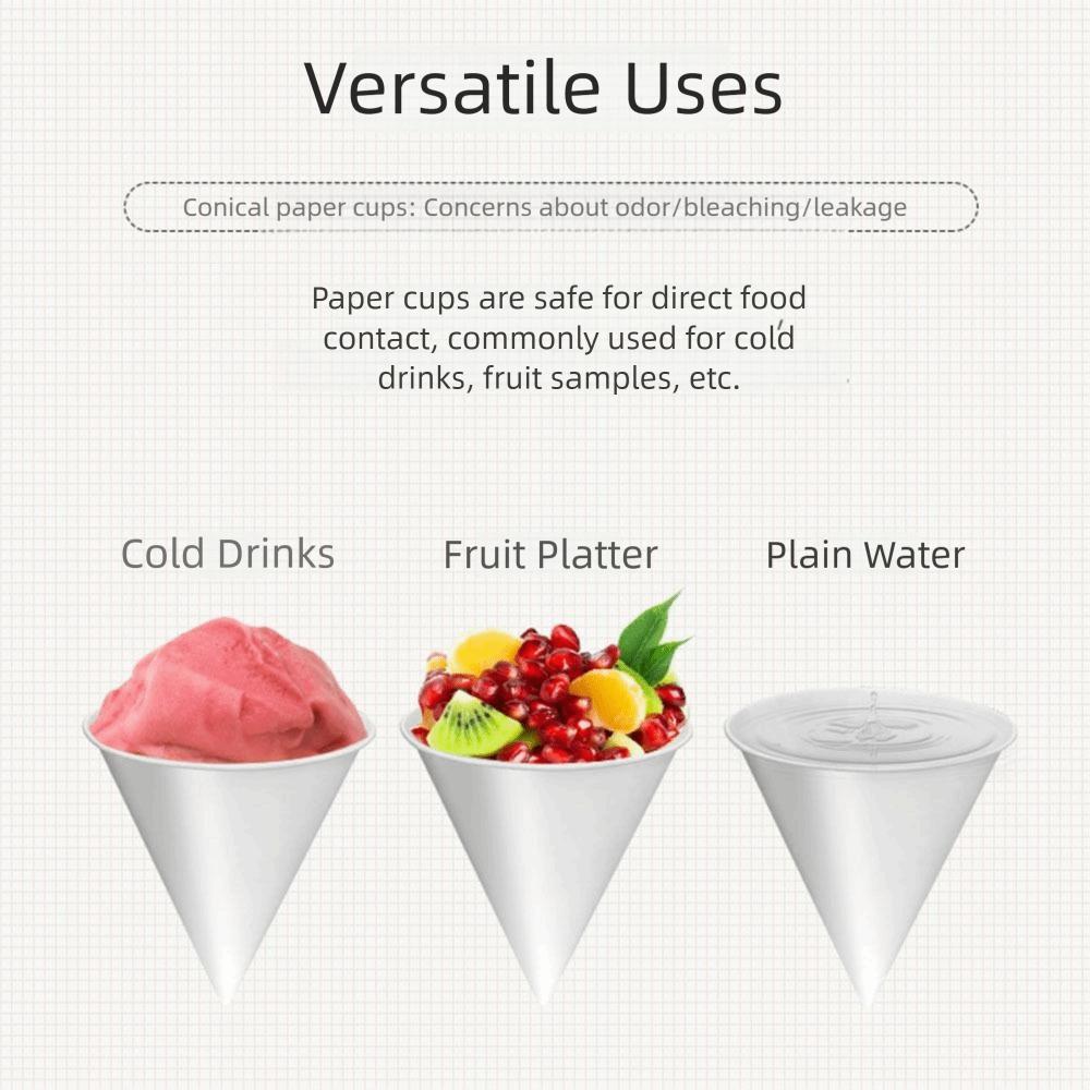 250Pcs 3.7 OZ White Paper Cone Cups Leakproof Cone Party Tableware Disposable Paper Cups  Festivals