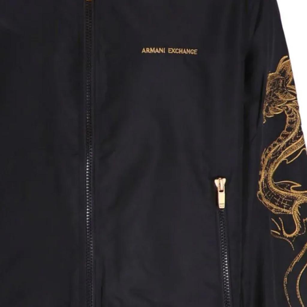 Armani Exchange FW23 Dragon Patch Letter Logo Embroidered Long Sleeve Baseball Jacket Men Jackets Black 3DZB10-ZNUBZ-1200