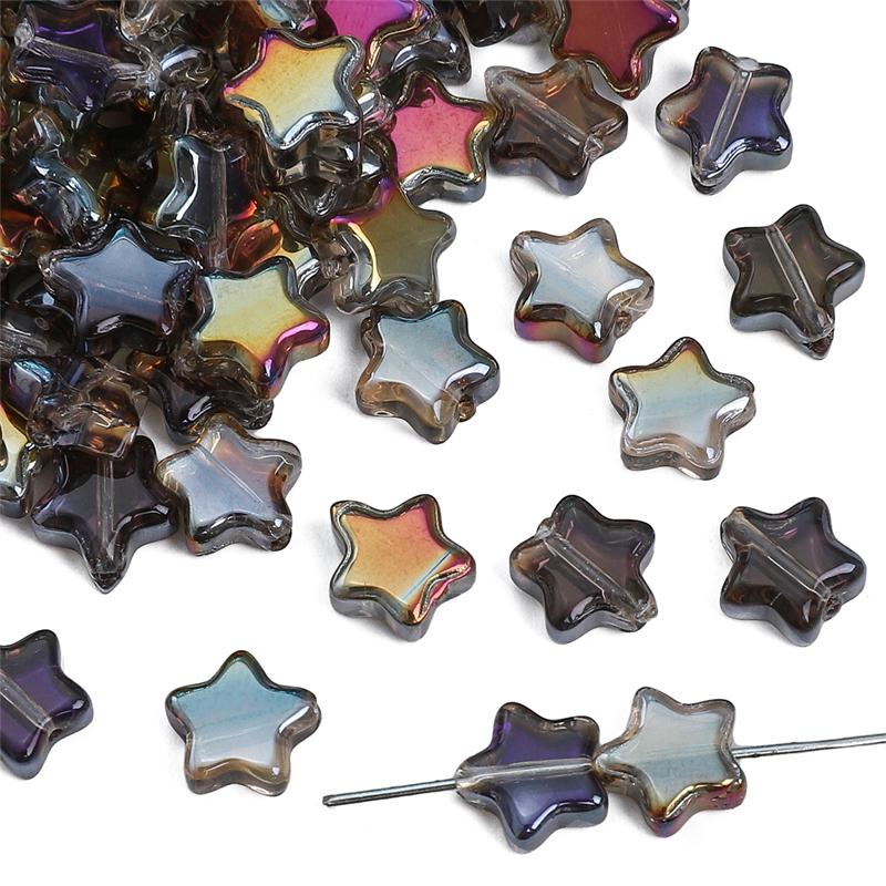 10 stk Pentagram krystallglassperler belagte fargede løse avstandsperler for DIY-kjede armbånd smykker