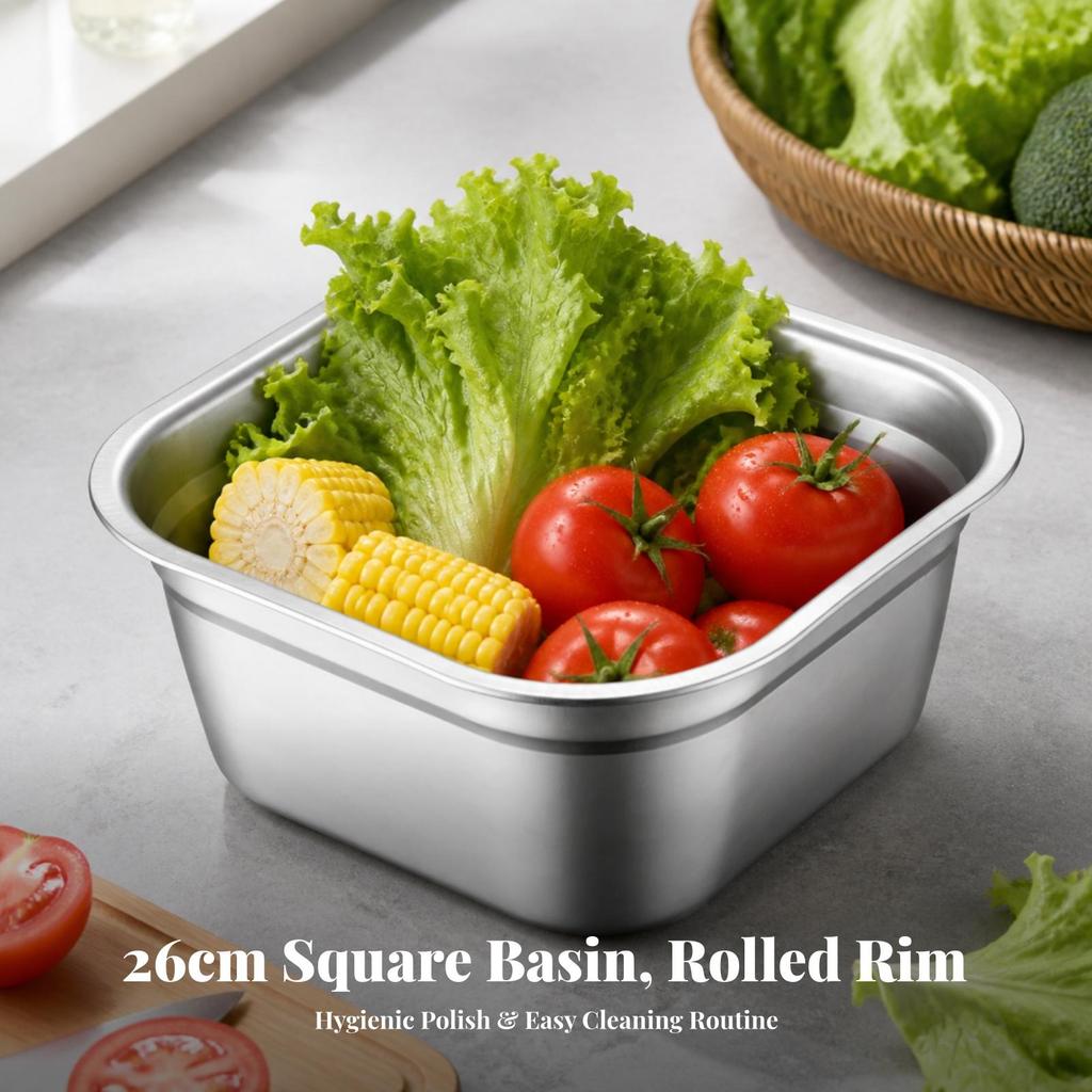 Square Stainless Steel Mixing Bowl Induction Compatible for Countertop Use