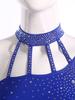 Women's Latin Dance Costume S-XXL: Asymmetrical Halter Top with Single Sleeve & Stappy Back + Rhinestone Mesh Hem Shorts