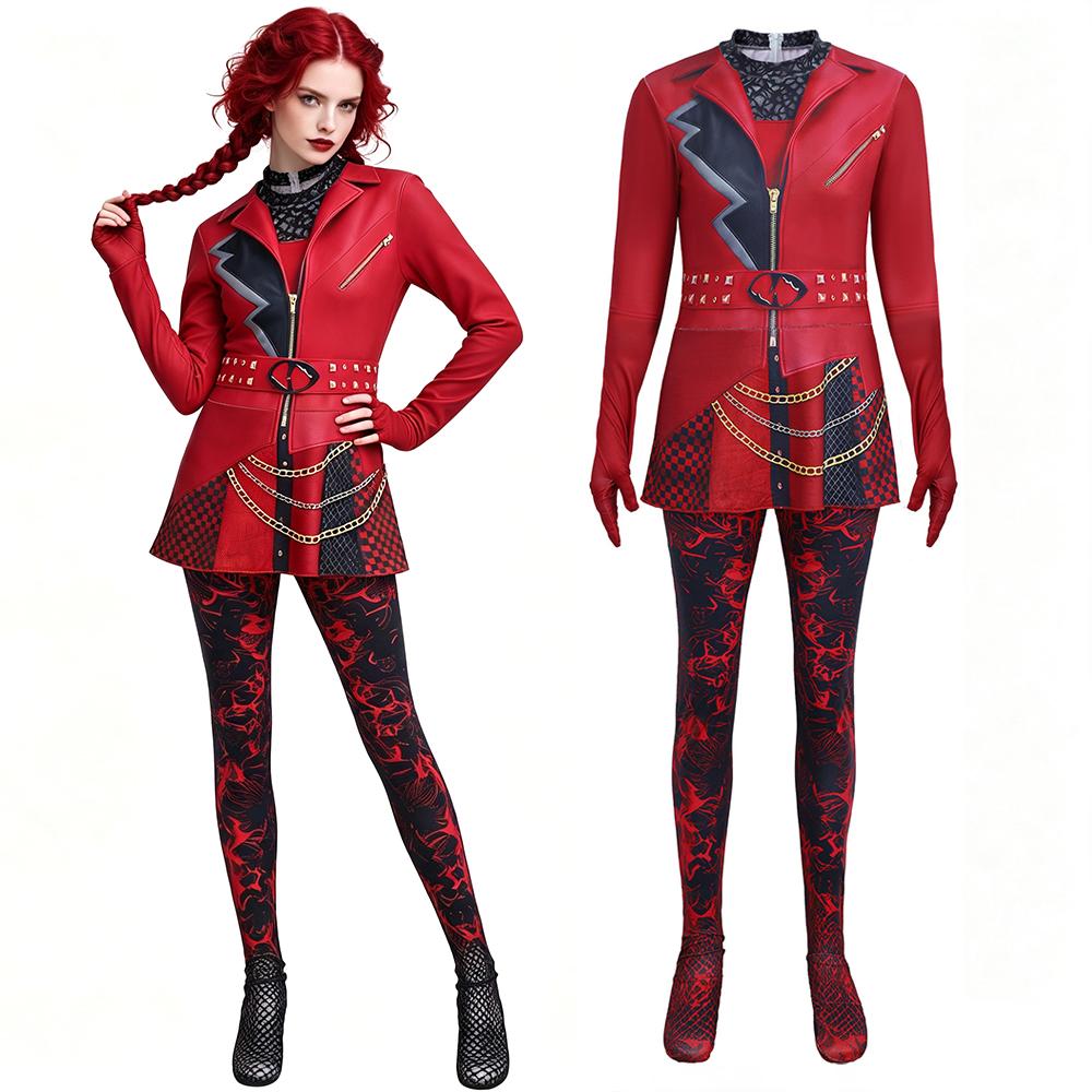 Movie Cosplay Costume Women's Red And Black Punk-style Jumpsuit With Cool 3d Digital Print Patterns For Halloween Costumes