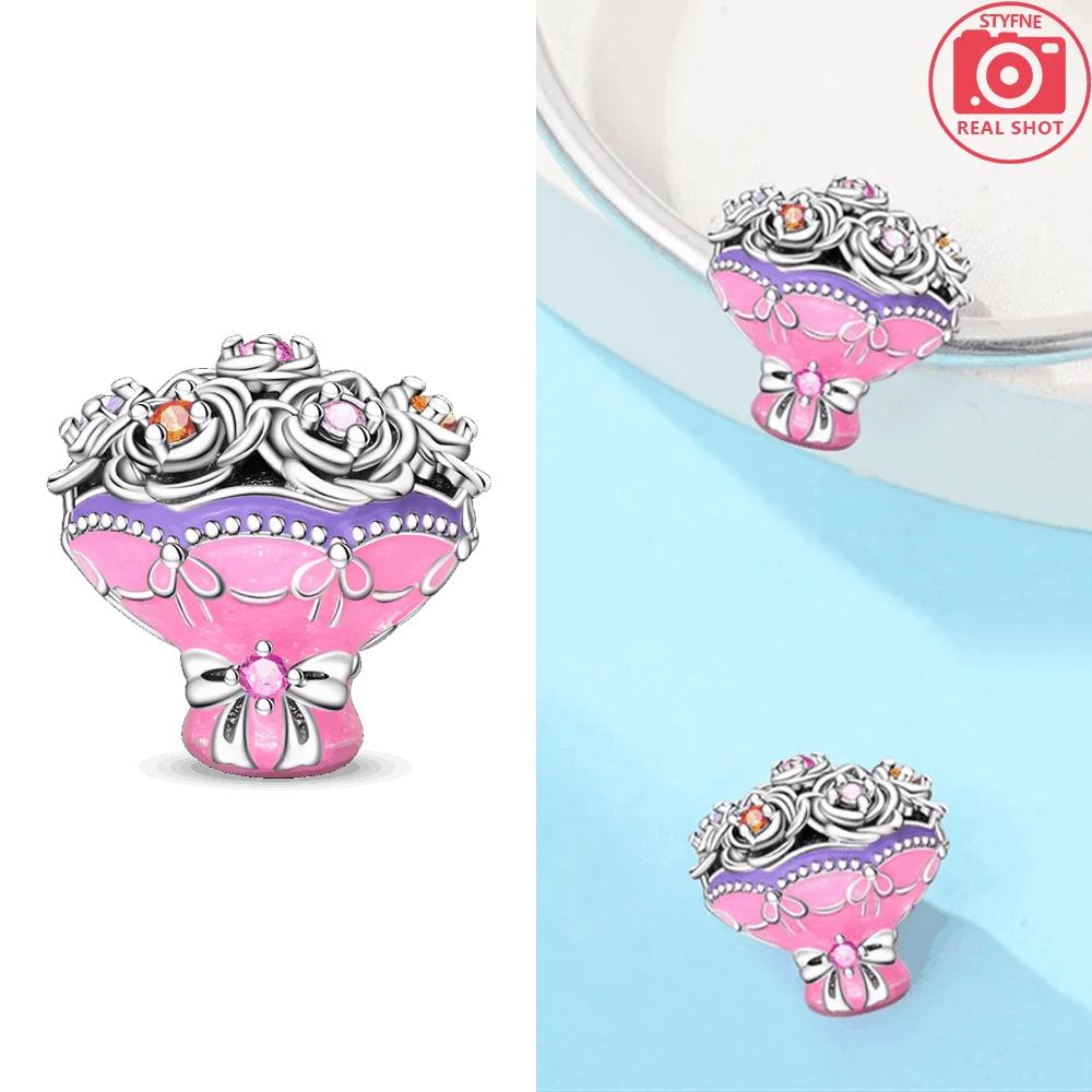 Anniversary Original Copper Pink Roses Sunflowers Tulips Flower Spirit Charms Beads Fit Bracelet Women Diy Fine Gift Jewelry