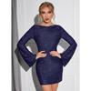 Women's Shiny Sequin Backless Lace Up Mini Dress Long Sleeved Shiny Tight Party Casual Dresses