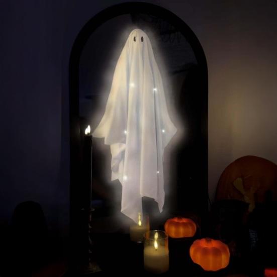 Halloween Hologram Ghost Mirror LED Light Up Spooky Ghost Mirror for Halloween Indoor Outdoor Haunted House Room Decor