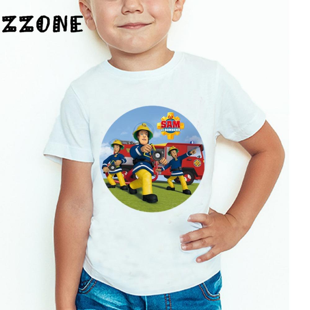 Children Cartoon Fireman Sam Printed Funny T shirt Kids Summer Tops Baby Girls Boys Great Casual T-shirt