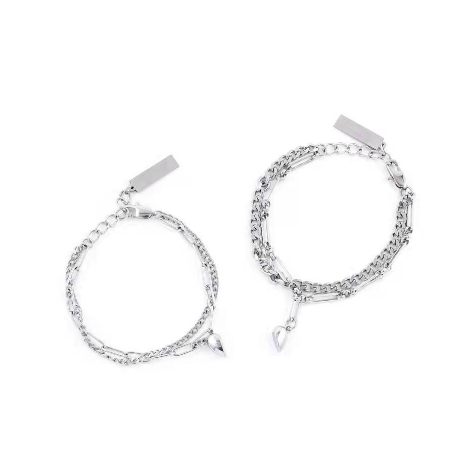Titanium Steel Double Layer Couple Bracelet With Magnetic Hearts For Gift And Fashion