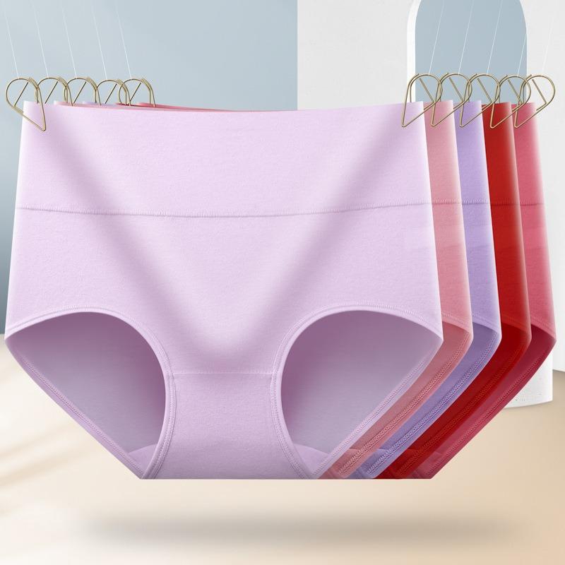 Women High Waist Solid Color Breathable Hip Lifting Tummy Control Cotton Underwear