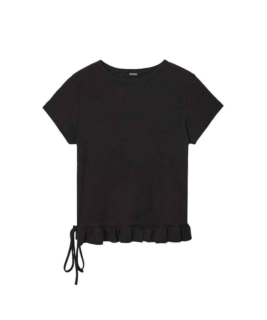 Lense Eyelet Frill Half T-Shirt Black