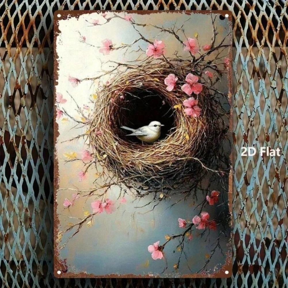 Vintage Bird Nest Metal Wall Poster 8x12 inch for Living Room