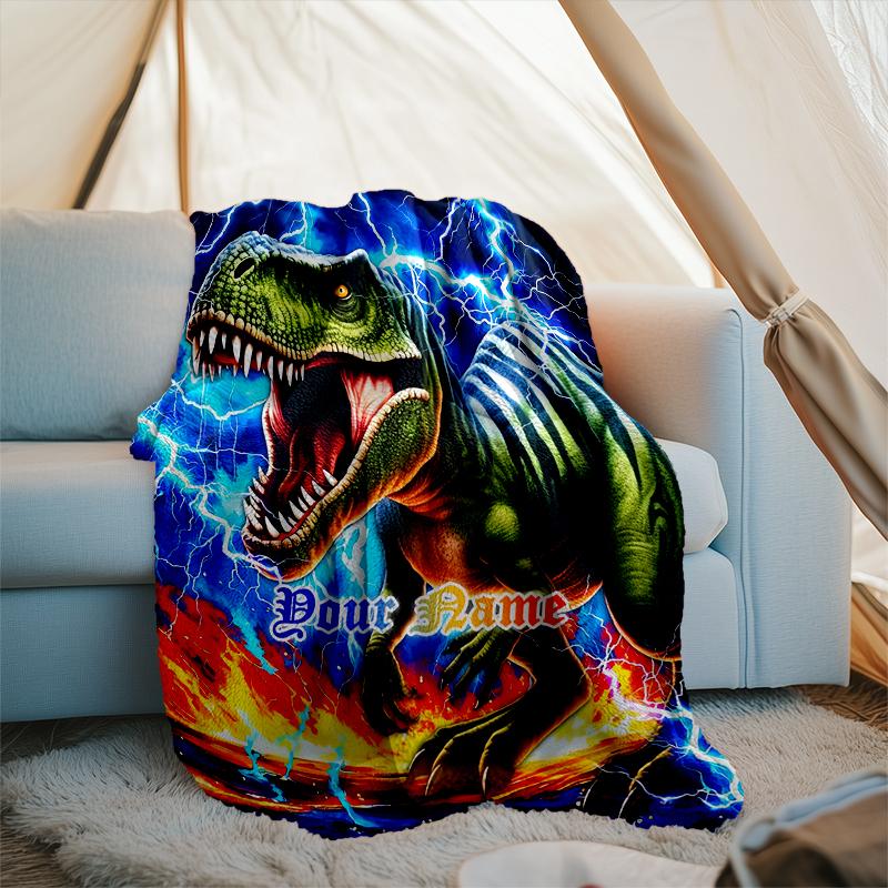 1PC Custom Name Dinosaur Power outdooor Flannel blankets Patterns Throw Blanket All-Season Soft Gift for Couch, Bed, Camping gifts