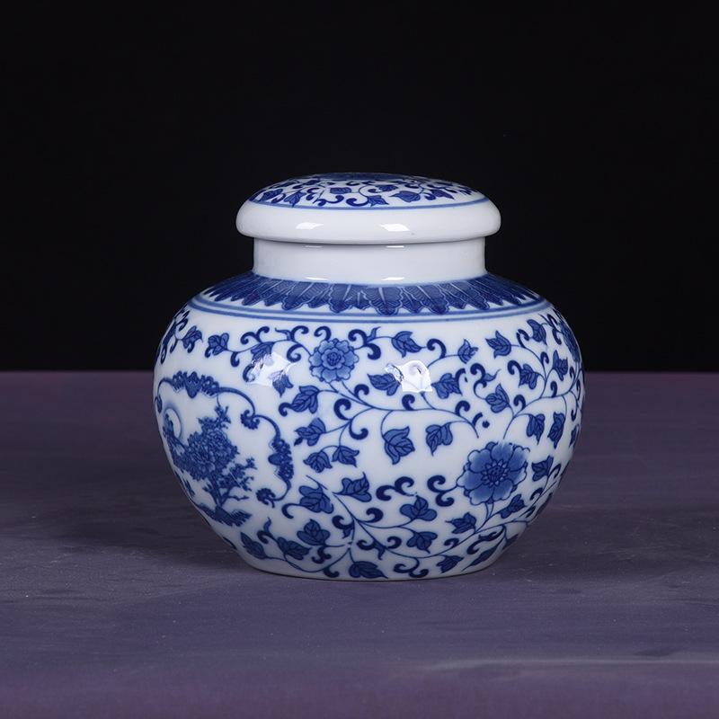 Blau-weiße Porzellan-Teedose mit Deckel Keramik-Tischvase Heim Multifunktionale Süßigkeiten Nüsse Schmuckschatulle Küchenbehälter