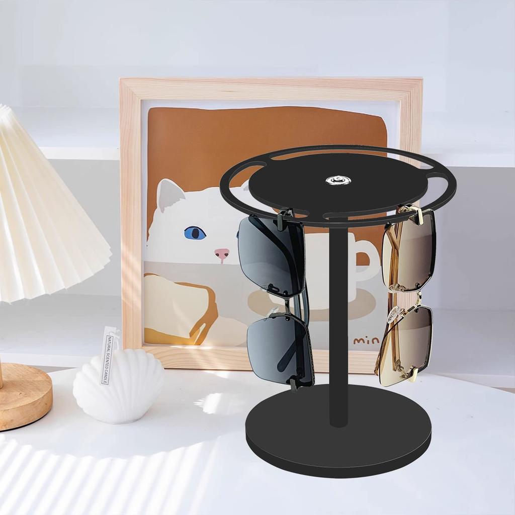 Pluokvzr Sunglasses Holder 360 Degree Rotating Sunglasses Stand Acrylic Eyeglasses Display Rack Black/Transparent Sunglasses Stan