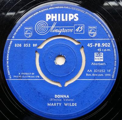 7inch Record MARTY WILDE  Donna 45PB902 Philips 1959 UK Rock Used