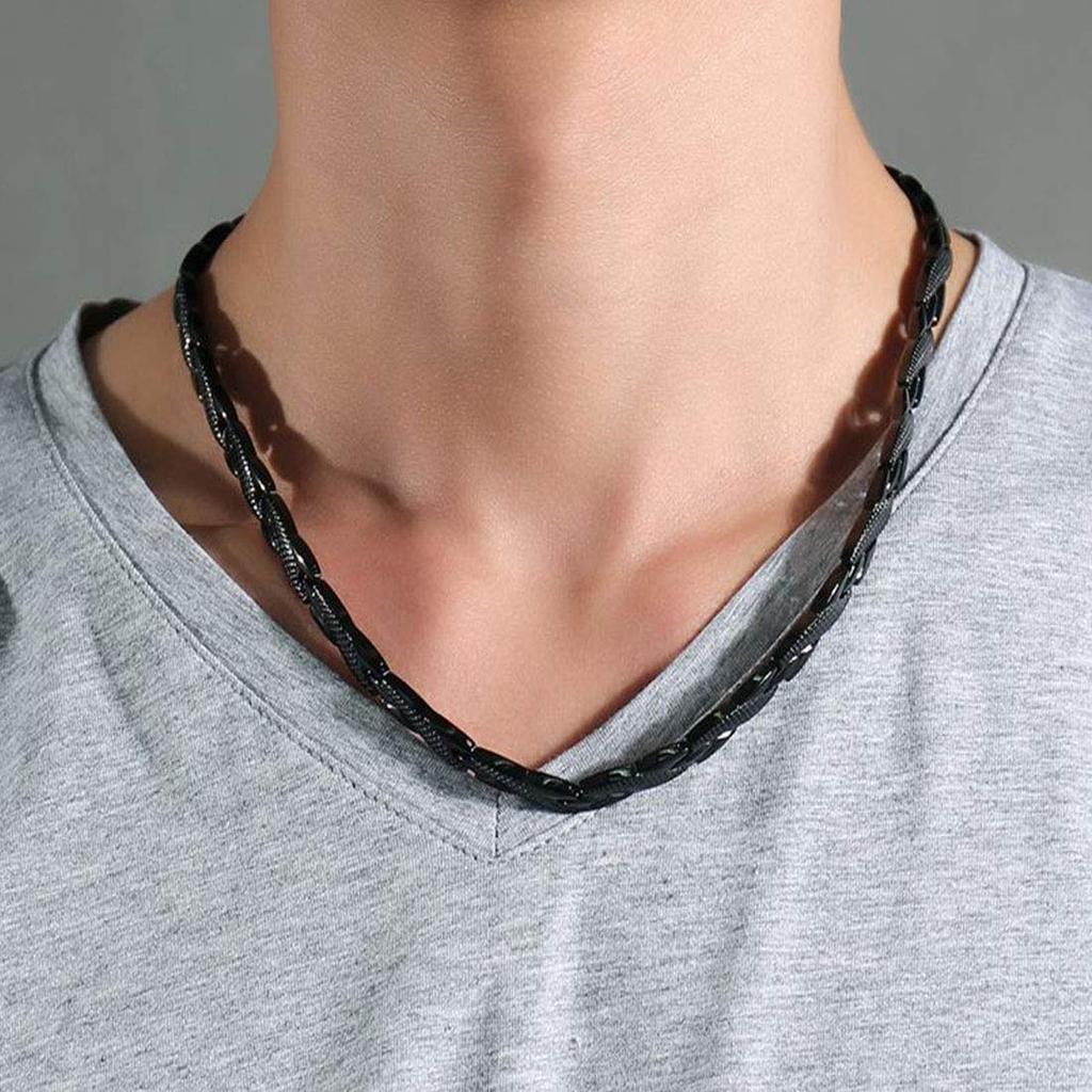 Rockyu Popular Brand Magnetic Necklace for Men and Women Stainless Steel Chain Black Hypoallergenic Stiff Shoulder Necklace Black Gold Dragon Crest