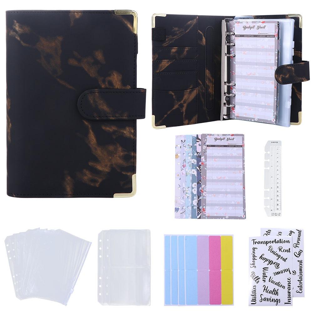 Zipper Envelope PU Leather Notebook Binder 6 Ring Binder Marble Budget Binder Marble Notebook