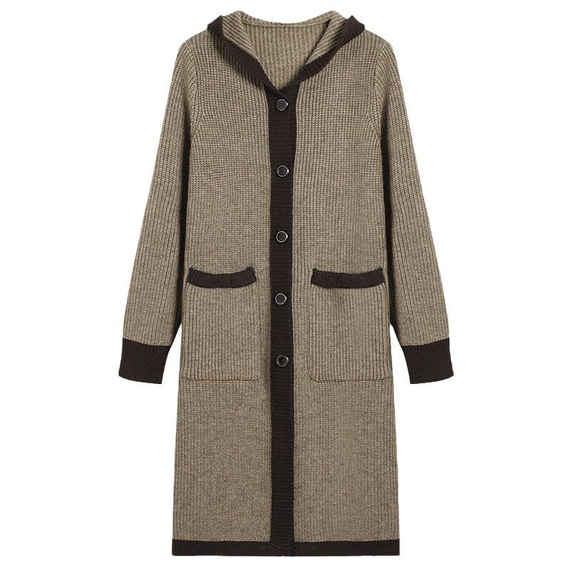 Knitted Hooded Cardigan Jacket for Women Loose and Thick Long Sweater Coat Over The Knee Cardigan for Women