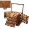 Scatola Portagioie in Legno Massello Intagliato di Lusso - Stile Antico, Contenitore Multi-livello per Orecchini e Collane