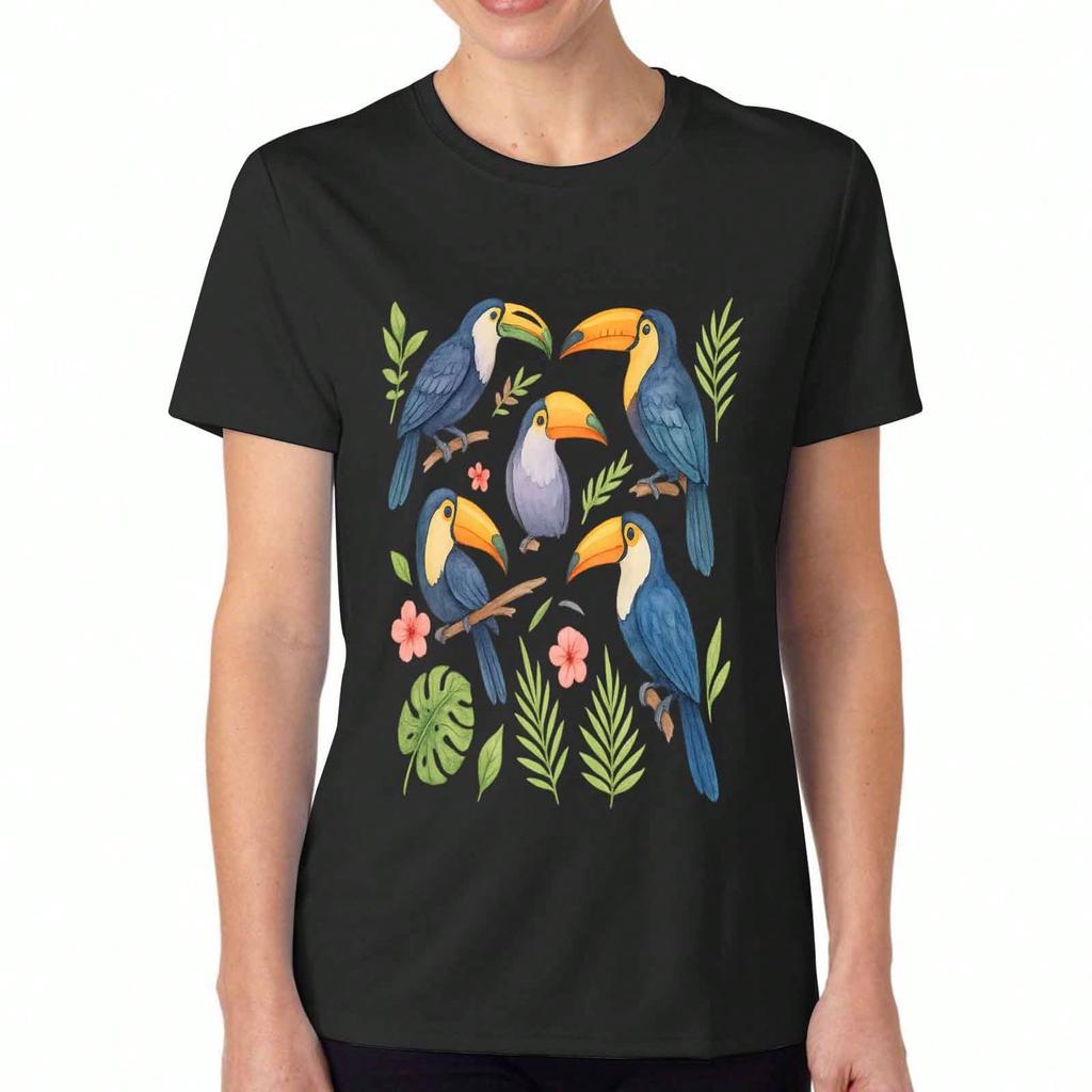 Tropical Toucan Bird Wounisex Cotton T Shirt, Premium Cotton Graphic Print, Durable, Relaxed Fit Fashionable Tee, Tropical Rainforest Jungle Parrot Lo