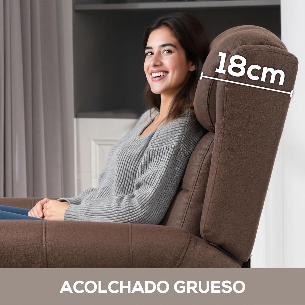 Manual Reclining Relax Armchair Up To 155 Degrees Push Open With Footrest High Back Thick Padding Brown