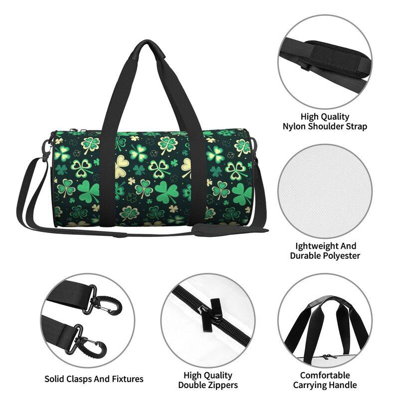Irish Four Leaf Clovers Print Travel Duffel Bag Lightweight Waterproof Durable Handbags Yoga Gym Sports Bag Fitness Bags Gifts