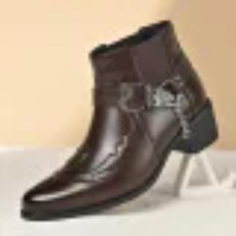 Stivali da Cowboy Vintage alla Moda da Uomo in Pelle con Cinturino Alto a Fibbia a Catena Scarpe a Punta Stivaletti da Motociclista da Uomo