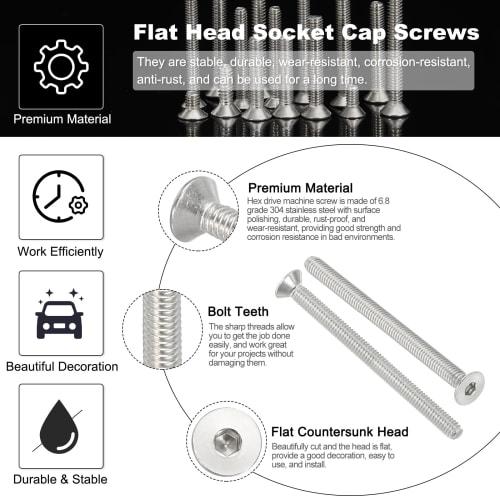 PATIKIL Hex Socket Cap Screws, M4 X 50mm Flat Head Socket Cap Bolts, Pack of 30, 304 Stainless Steel 18-8, Machine Bolts, Flat Countersink Bolts, Hex