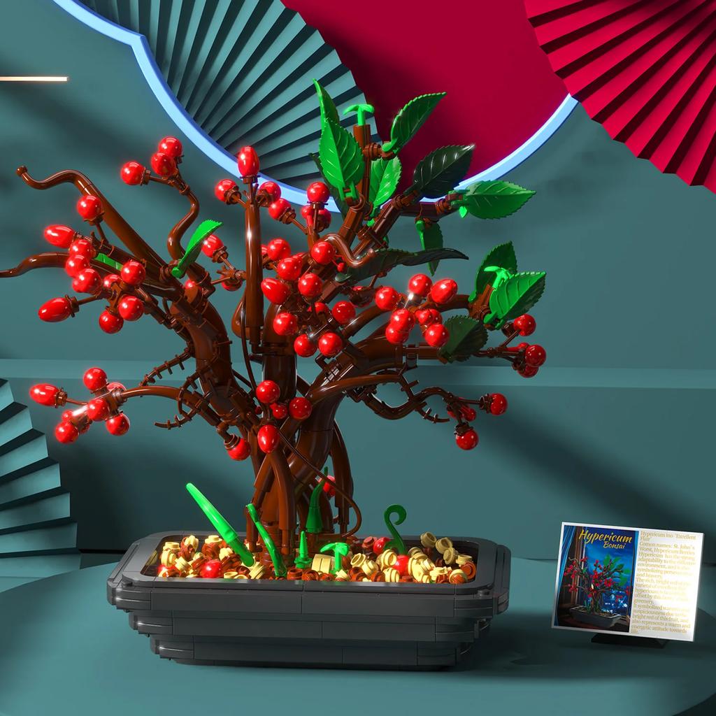 Non-Toxic 879Pcs Hypericum Potted Building Blocks Flower Bonsai Model Bricks Desktop Decoration Kids Educational Assembly Toy Holiday Gift