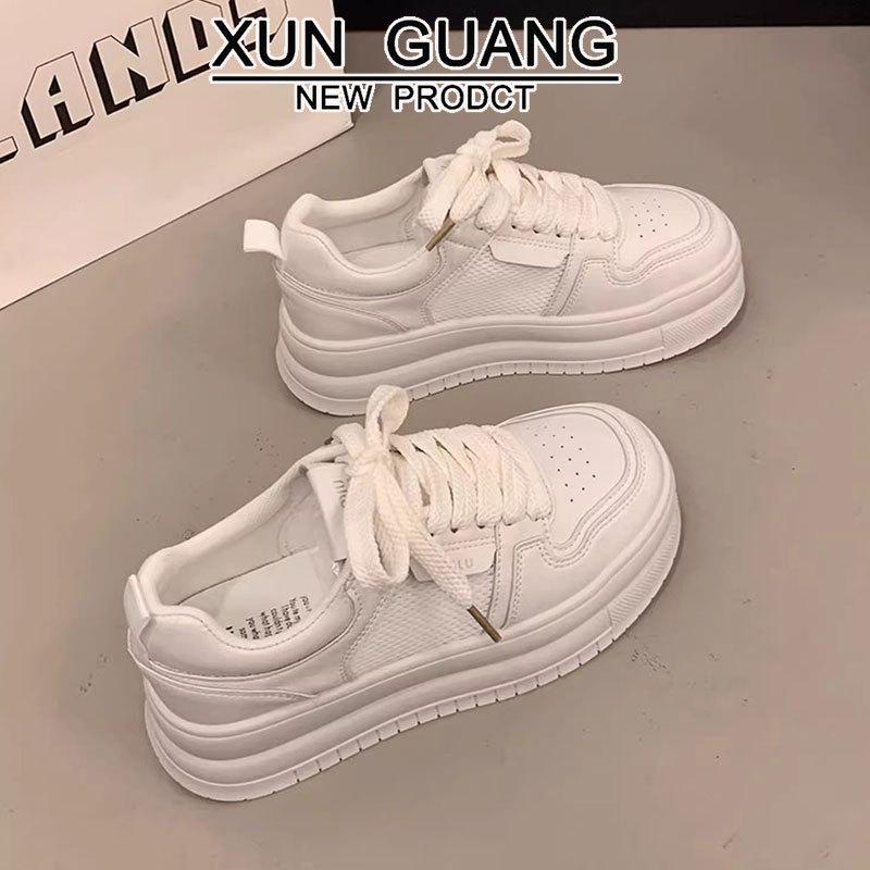 First Layer Cowhide~ Genuine Leather Thick-soled Heightening Little White Shoes Children's 2025 Spring and Summer Breathable Mesh Casual Sports