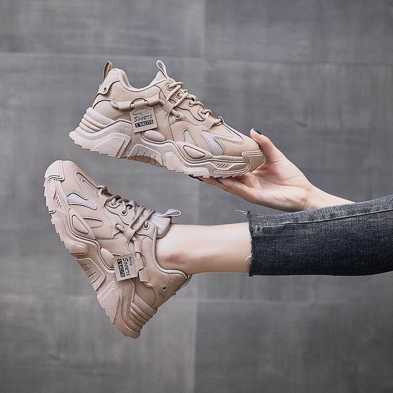 Women's Shoes Platform Autumn Leather 2025 New Versatile Black Casual Sneaker Solid Color Lace-up Vulcanize Shoes Tenis Feminino