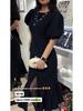 2026 Women's European & American Round Neck Short Sleeve Tweed Slimming Waist Dress